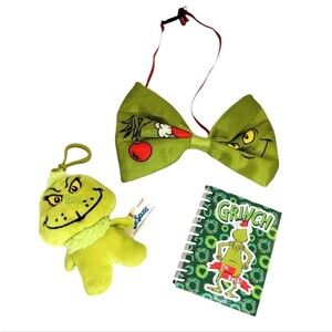 The Grinch Lot Plush Key Tag Hair Bow and Notebook
